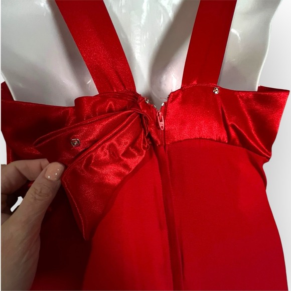 VTG Nadine Cherry Red Gown Dress Juniors Sz 7  Glam Gothic Mermaid Retro Bow - Picture 9 of 10